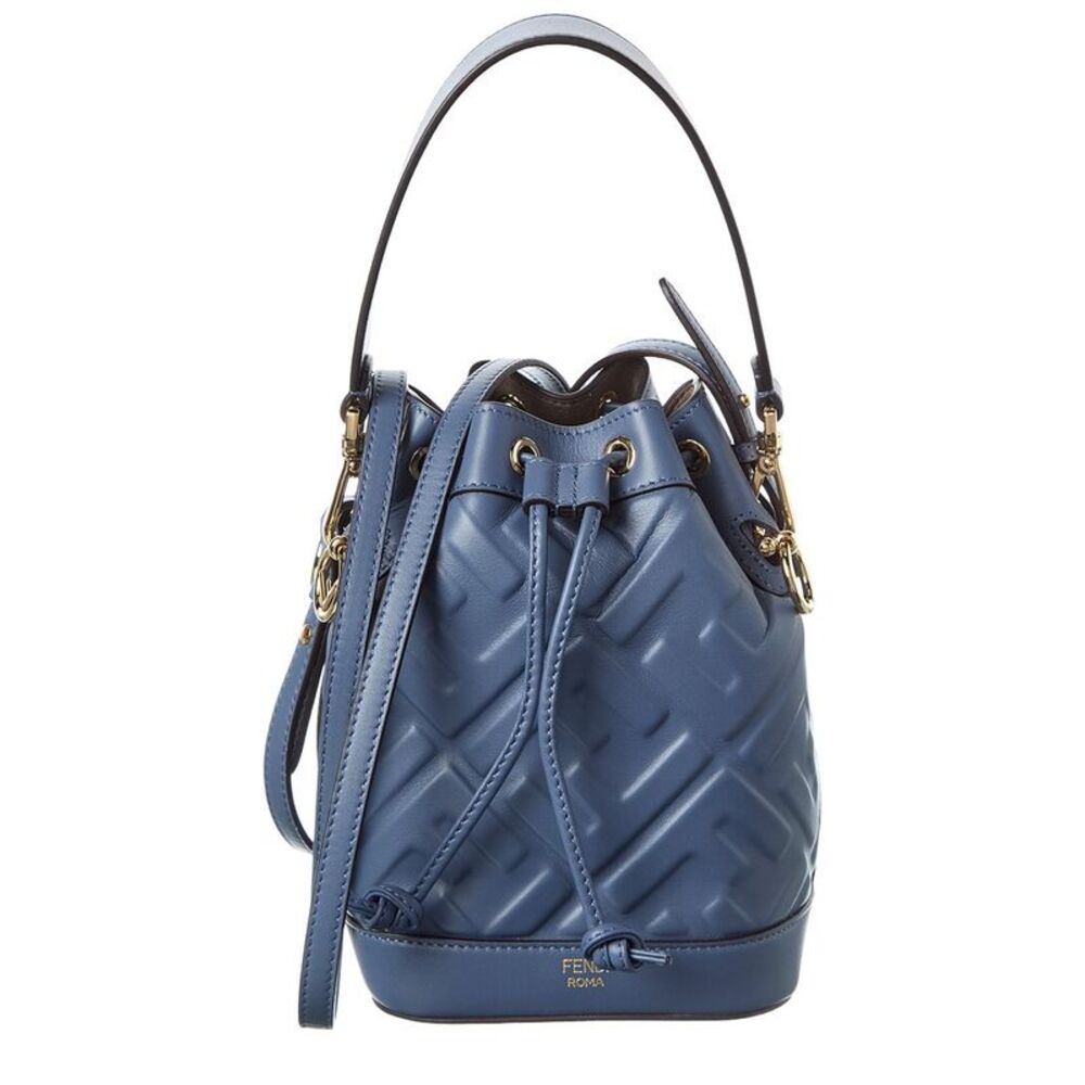 Fendi Mon Tresor Mini Leather Bucket Bag, Blue